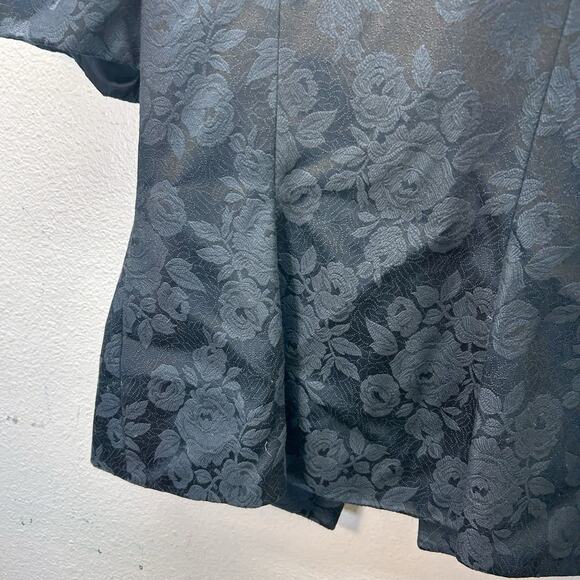 VTG 80s Black Jacquard Blouse Lace Collar Pearl Buttons Romantic Victorian SZ 8 - Picture 5 of 9